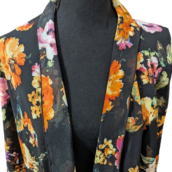 Neiman Marcus Black Boho Floral Sheer Festival Kimono Beach Cover Up Size M - Picture 2 of 9